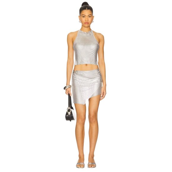 OW Collection Gemma Mini Skirt in Silver Medium New Womens Chainmail - Picture 5 of 15